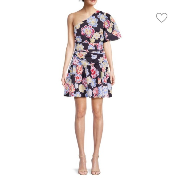 Tanya Taylor Amber Floral One-Shoulder Belted Mini Dress - Picture 1 of 6